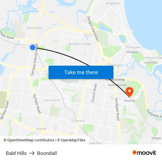 Bald Hills to Boondall map