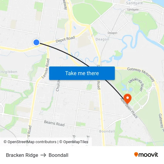 Bracken Ridge to Boondall map