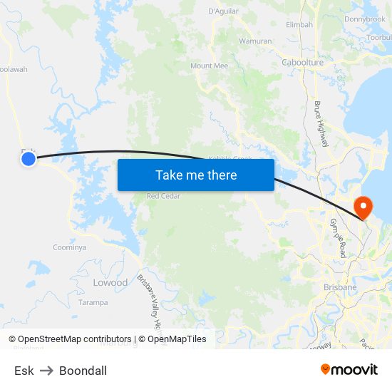 Esk to Boondall map