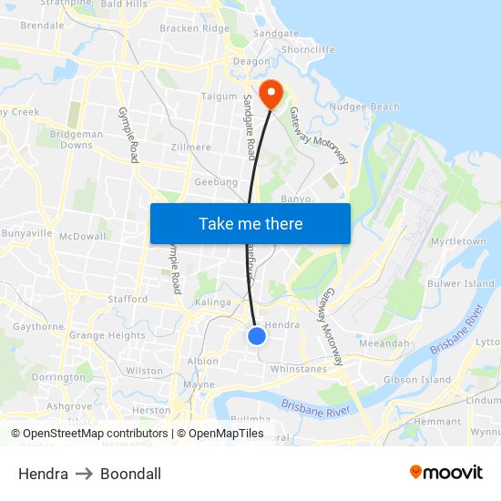 Hendra to Boondall map