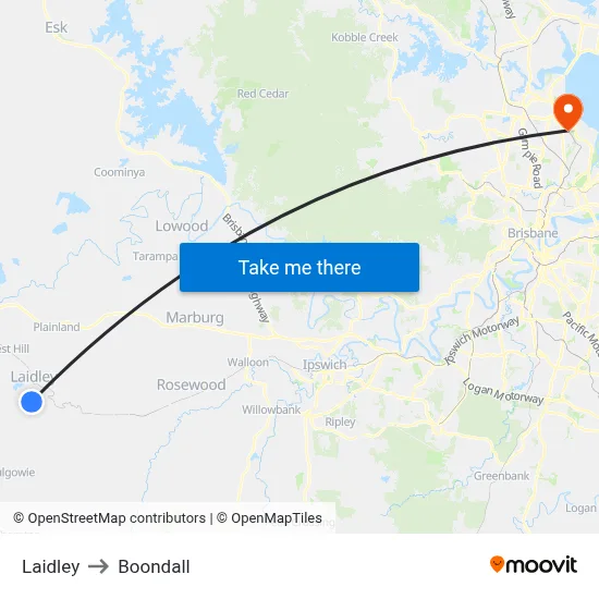 Laidley to Boondall map