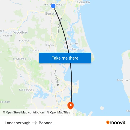 Landsborough to Boondall map