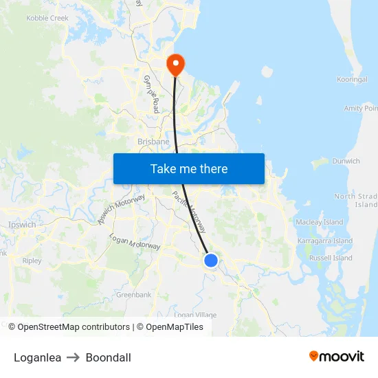 Loganlea to Boondall map