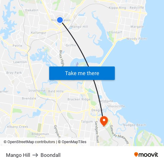 Mango Hill to Boondall map