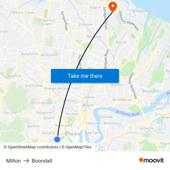 Milton to Boondall map