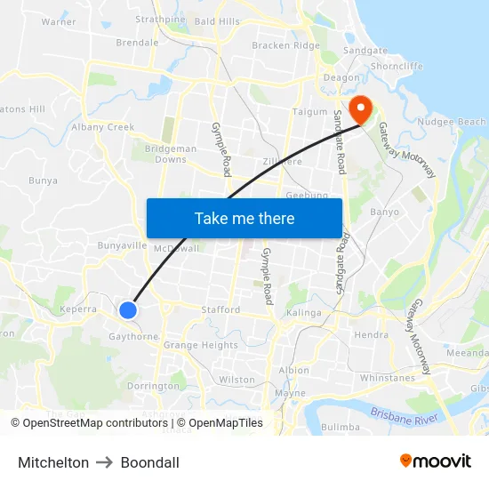 Mitchelton to Boondall map
