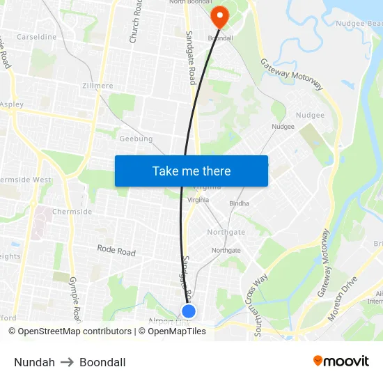 Nundah to Boondall map