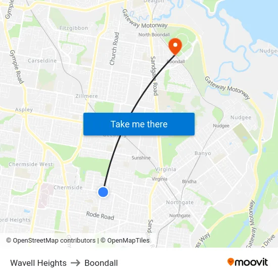 Wavell Heights to Boondall map