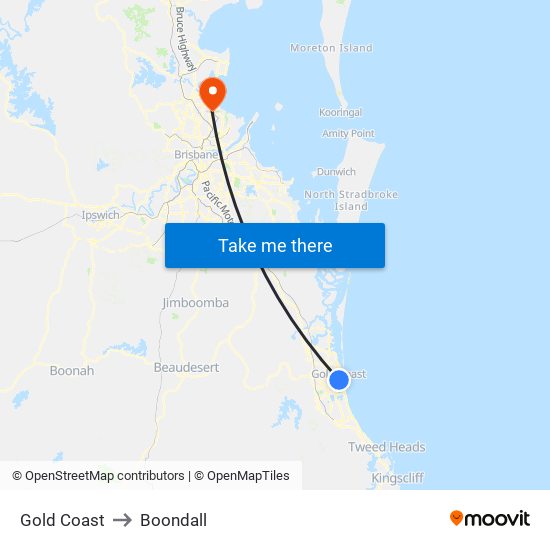 Gold Coast to Boondall map