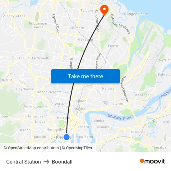 Central Station to Boondall map