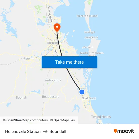 Helensvale Station to Boondall map