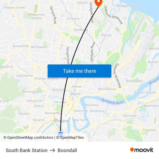 South Bank Station to Boondall map