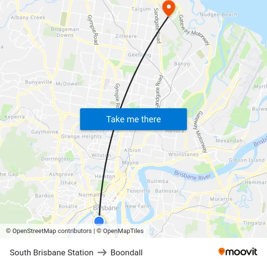 South Brisbane Station to Boondall map