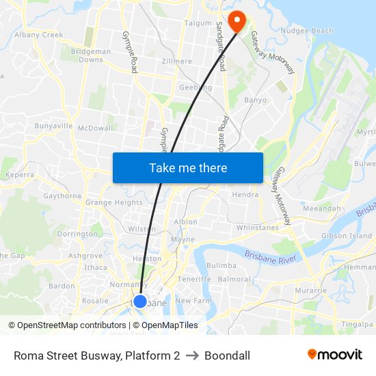 Roma Street Busway, Platform 2 to Boondall map