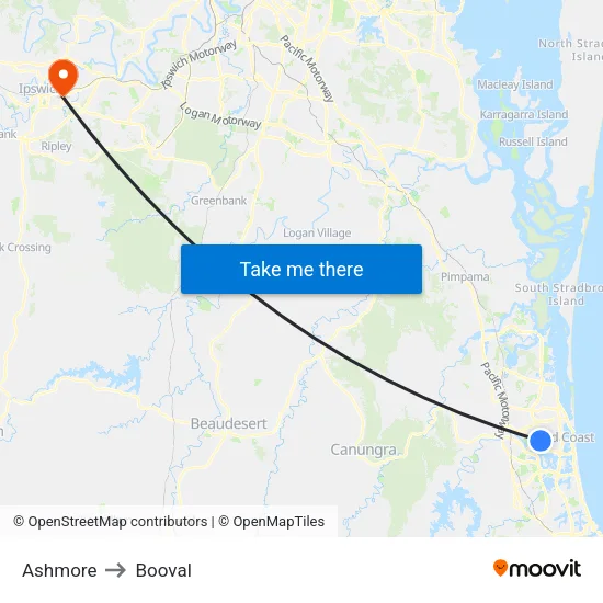 Ashmore to Booval map