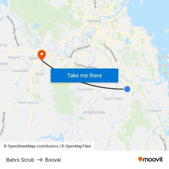 Bahrs Scrub to Booval map