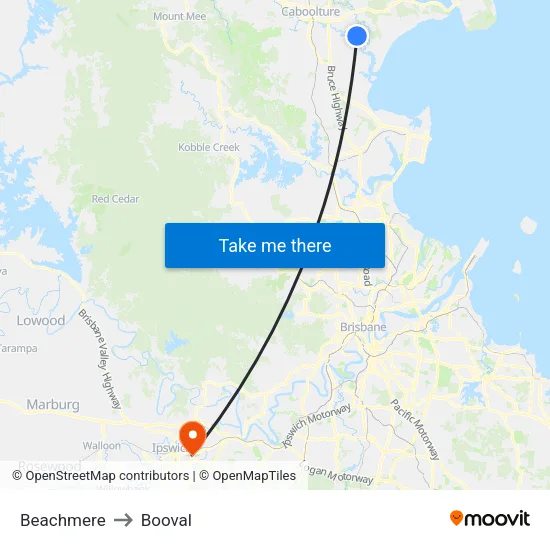 Beachmere to Booval map
