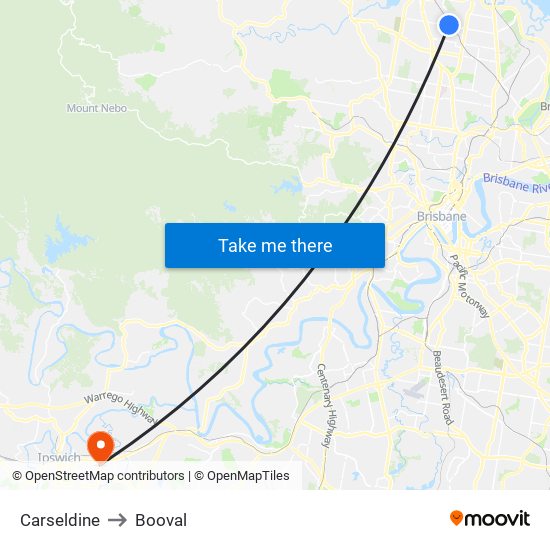 Carseldine to Booval map