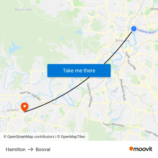 Hamilton to Booval map