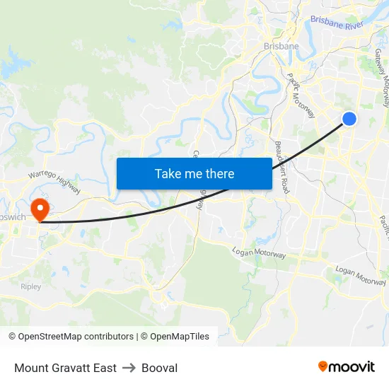 Mount Gravatt East to Booval map