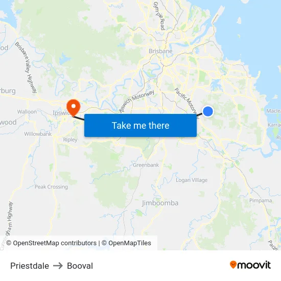 Priestdale to Booval map