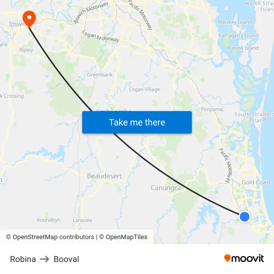 Robina to Booval map