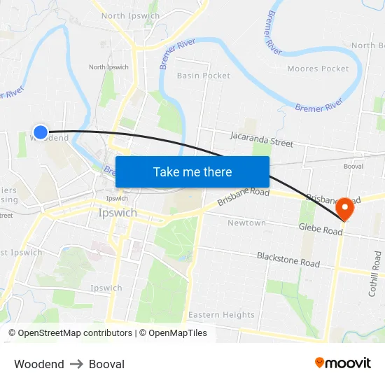 Woodend to Booval map
