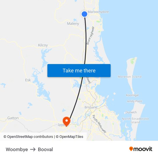 Woombye to Booval map