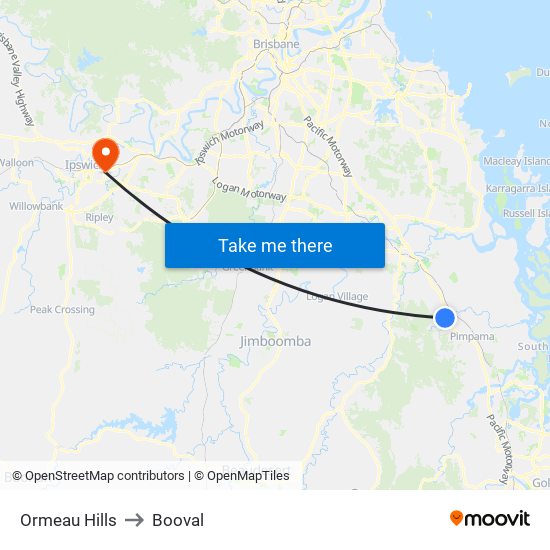 Ormeau Hills to Booval map