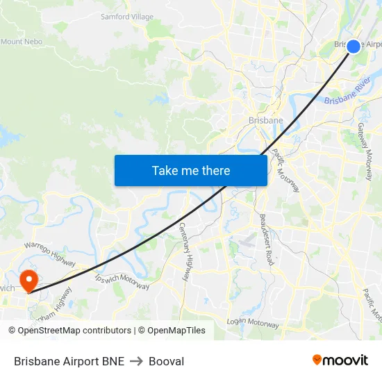 Brisbane Airport BNE to Booval map