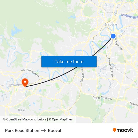 Park Road Station to Booval map