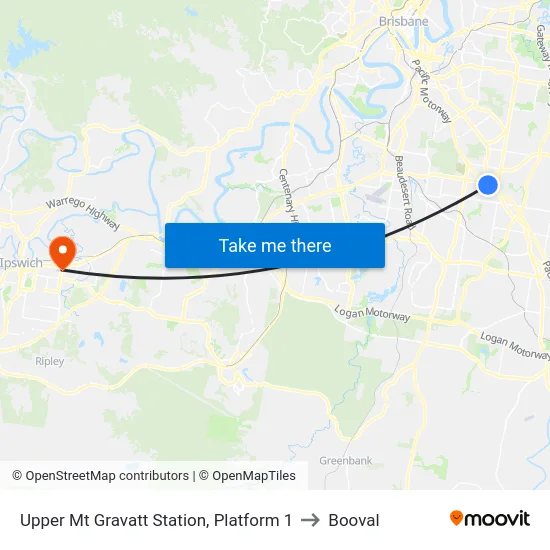 Upper Mt Gravatt Station, Platform 1 to Booval map