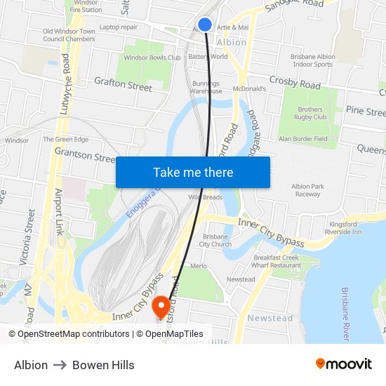 Albion to Bowen Hills map