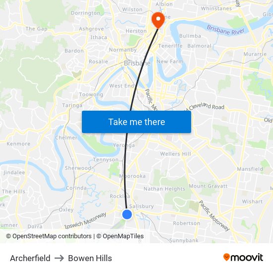 Archerfield to Bowen Hills map