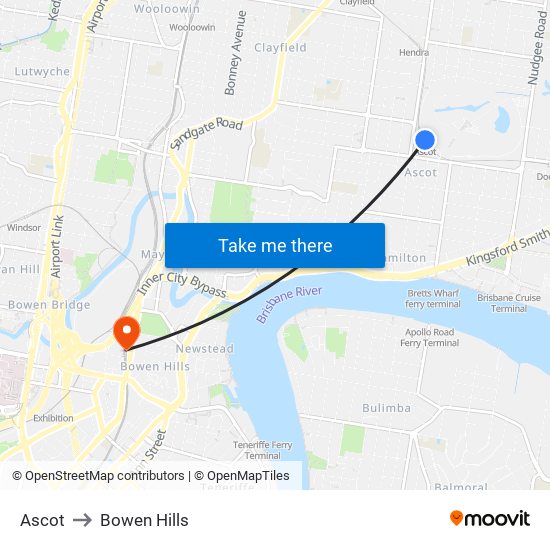 Ascot to Bowen Hills map