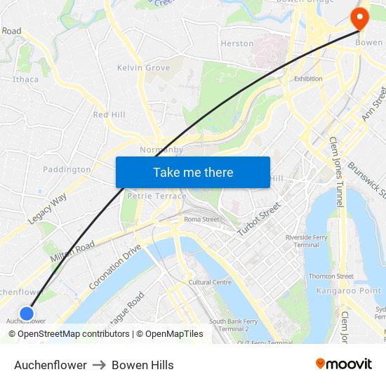 Auchenflower to Bowen Hills map