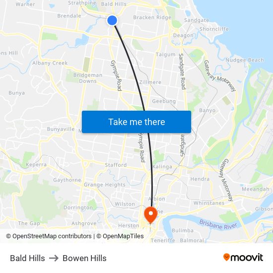 Bald Hills to Bowen Hills map