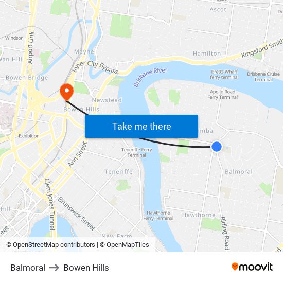 Balmoral to Bowen Hills map