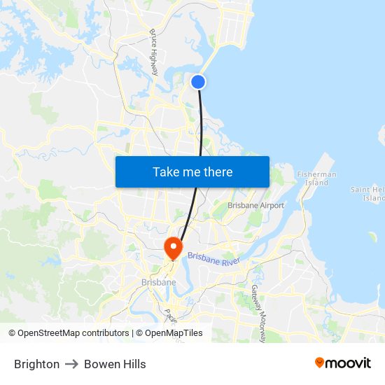 Brighton to Bowen Hills map