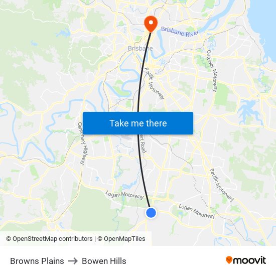 Browns Plains to Bowen Hills map
