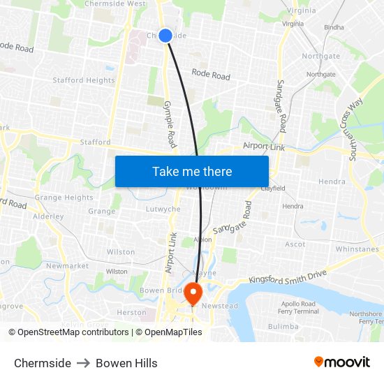 Chermside to Bowen Hills map