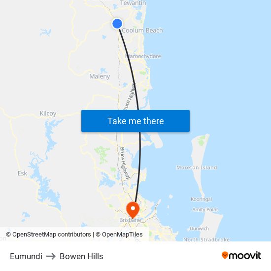 Eumundi to Bowen Hills map