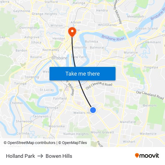 Holland Park to Bowen Hills map