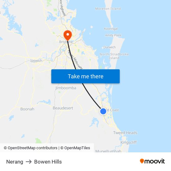 Nerang to Bowen Hills map