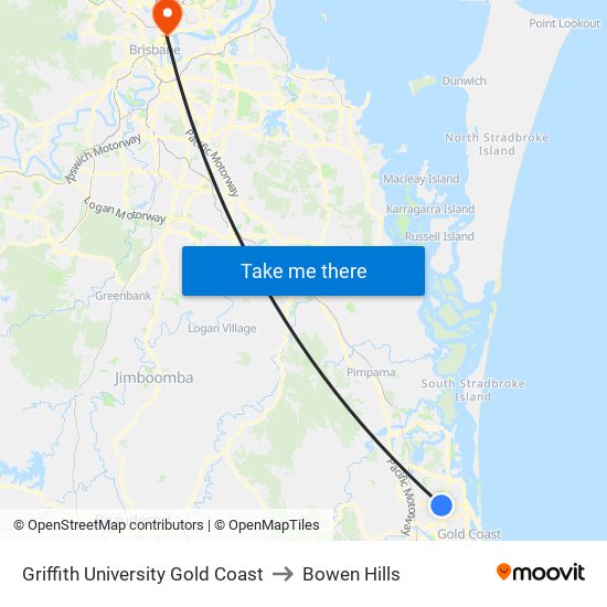 Griffith University Gold Coast to Bowen Hills map