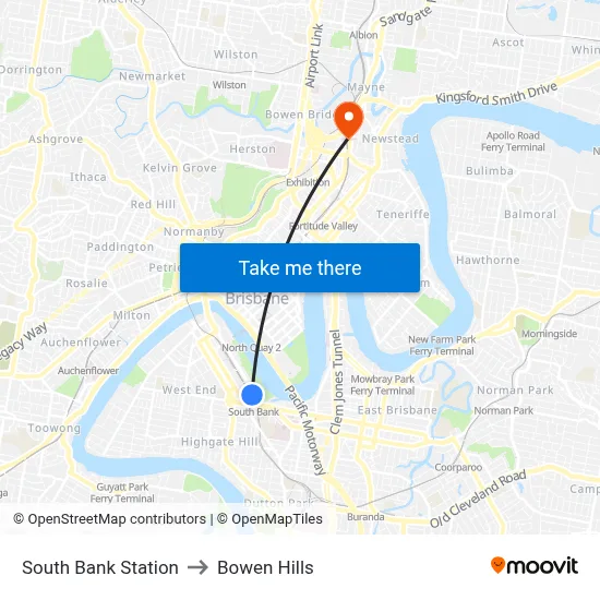 South Bank Station to Bowen Hills map