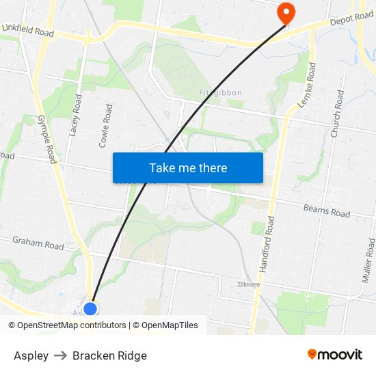 Aspley to Bracken Ridge map