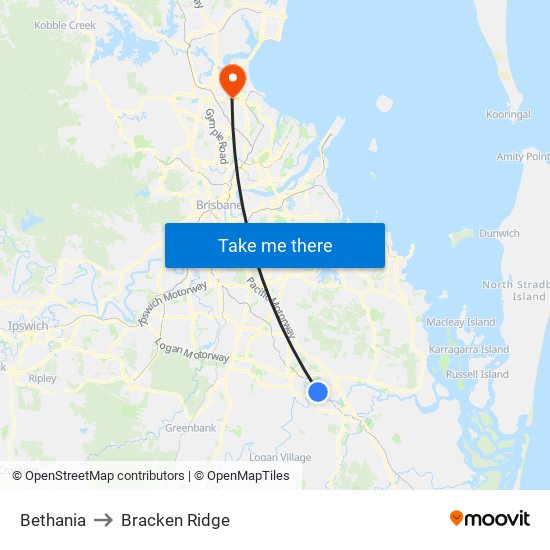 Bethania to Bracken Ridge map