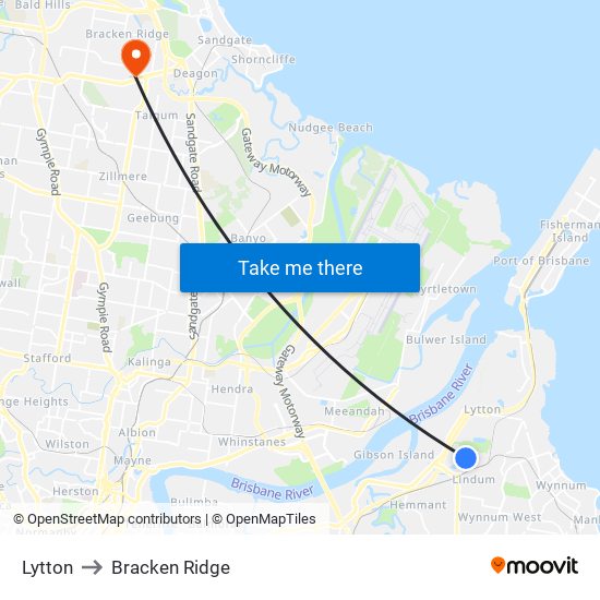 Lytton to Bracken Ridge map