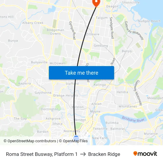 Roma Street Busway, Platform 1 to Bracken Ridge map